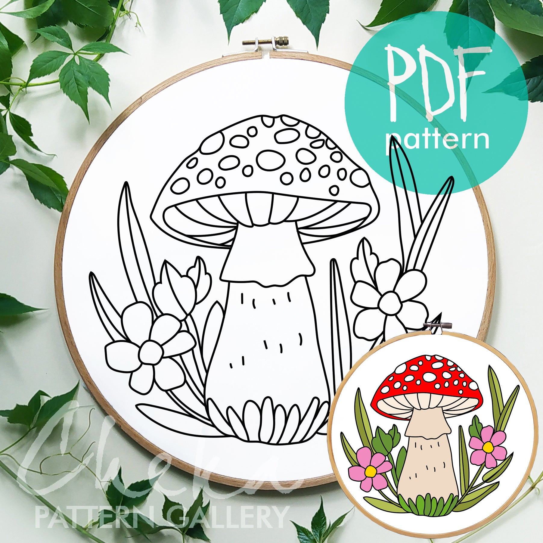 Fly agaric PDF Pattern. Mushroom embroidery pattern. Autumn embroidery patterns. Digital Download. Forest embroidery, beginner friendly