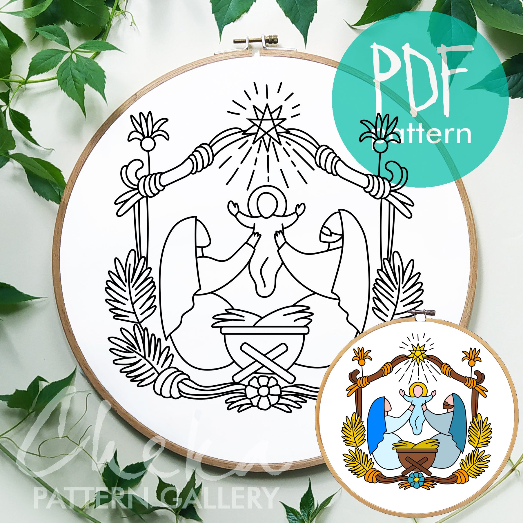 Nativity Scene Hand Embroidery Pattern, Christmas Nativity, Hand Embroidery Pattern PDF, Christian embroidery