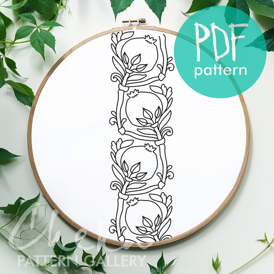 Pomegranate, hand embroidery pattern for pillowcases. Floral Embroidery, pomegranate embroidery designs, Red Pomegranates embroidery pattern, Modern hoop art