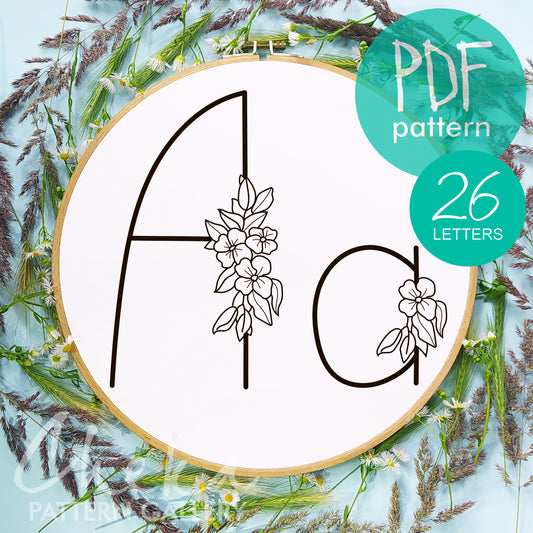 Alphabet, Set of letters with flowers. Hand embroidery kit "Floral alphabet", Floral Monogram, Letters with flowers, Embroidery PDF Pattern.