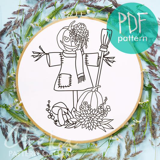 Scarecrow, a pattern for hand embroidery. Halloween Pattern, Autumn Embroidery Pattern, Witchy Design, bogeyman Hand Embroidery pattern PDF