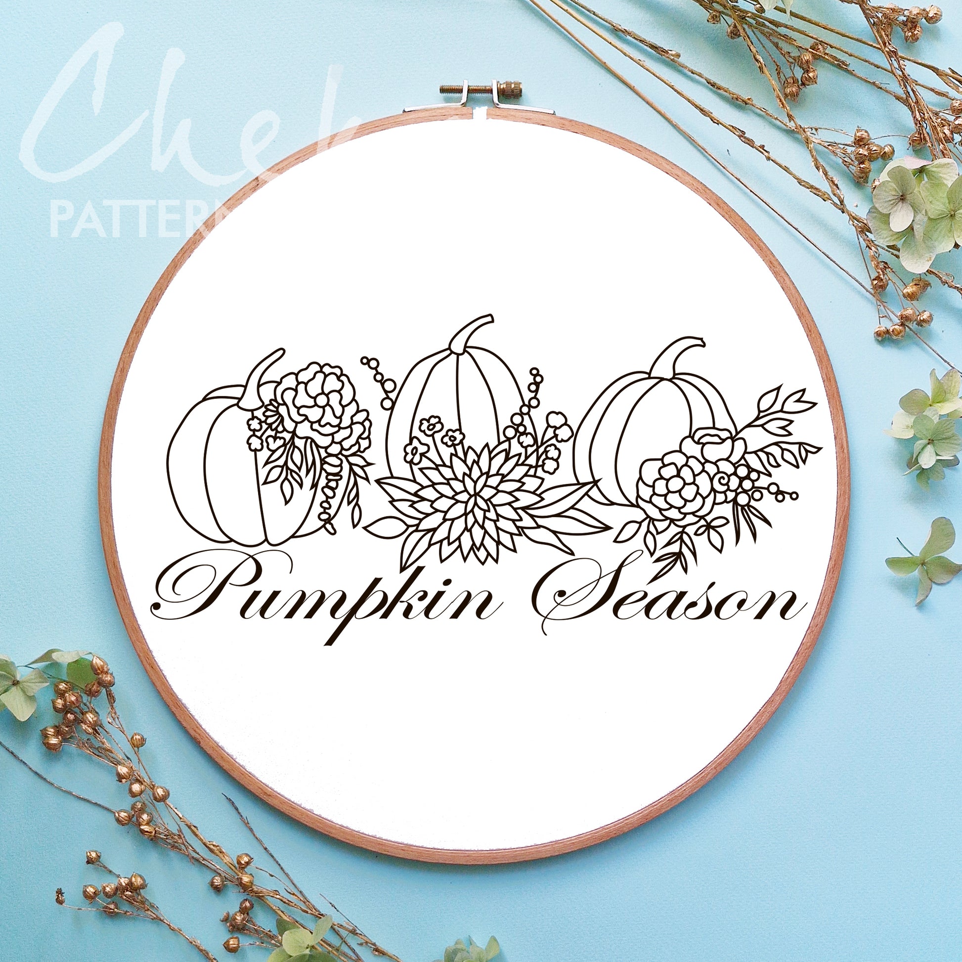 Pumpkin Season Hand Embroidery Pattern, Pumpkins Pattern, Pumpkin Design, Pumpkin and flowers, Floral fall Pattern, Hand Embroidery Pattern