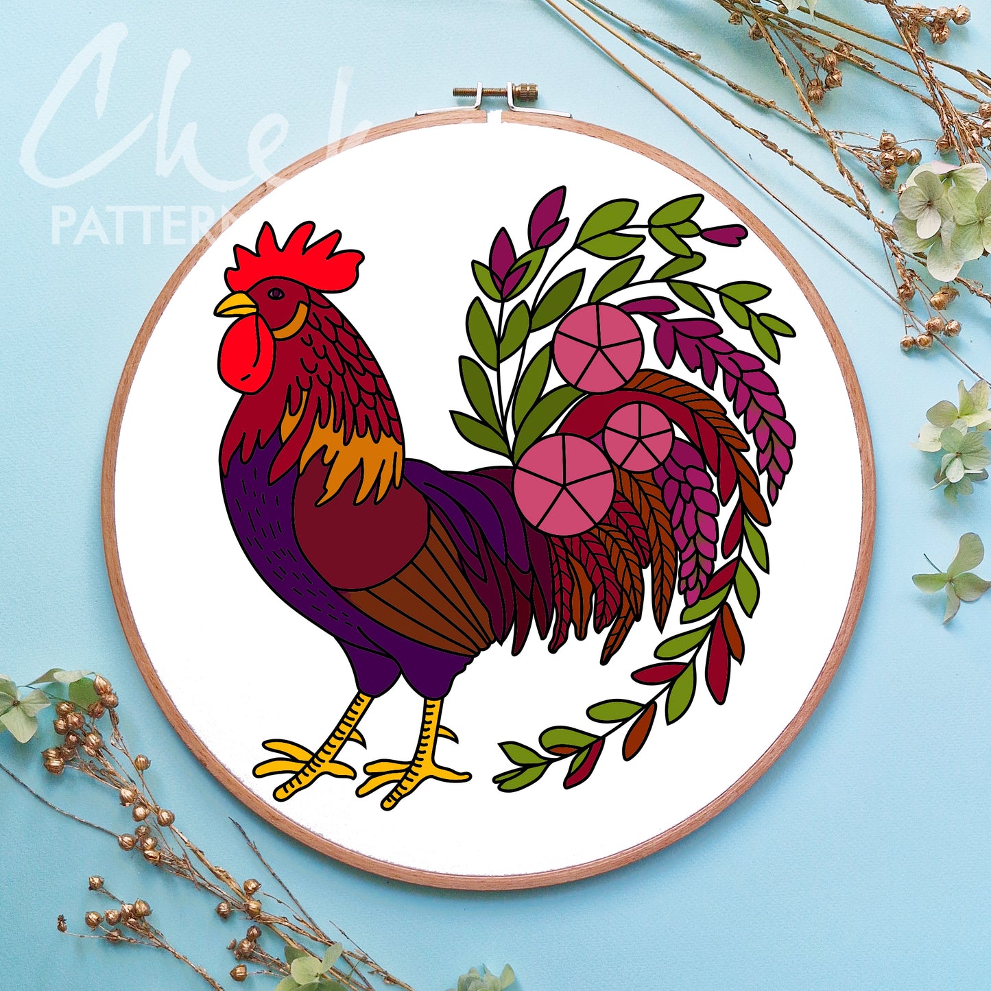 The rooster, the symbol of France. Cockerel hand embroidery pattern PDF. Instant Download, beginner friendly