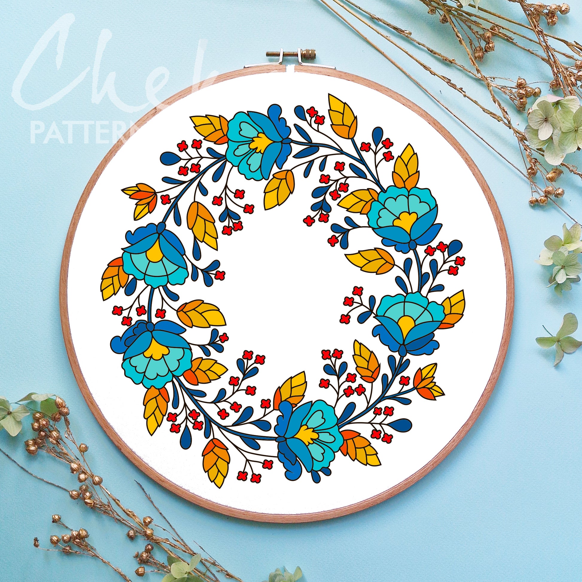 Floral embroidery pattern. Flower hand embroidery pattern, Wildflower ornaments, Cozy embroidery pattern, Summer flowers, meadow embroidery