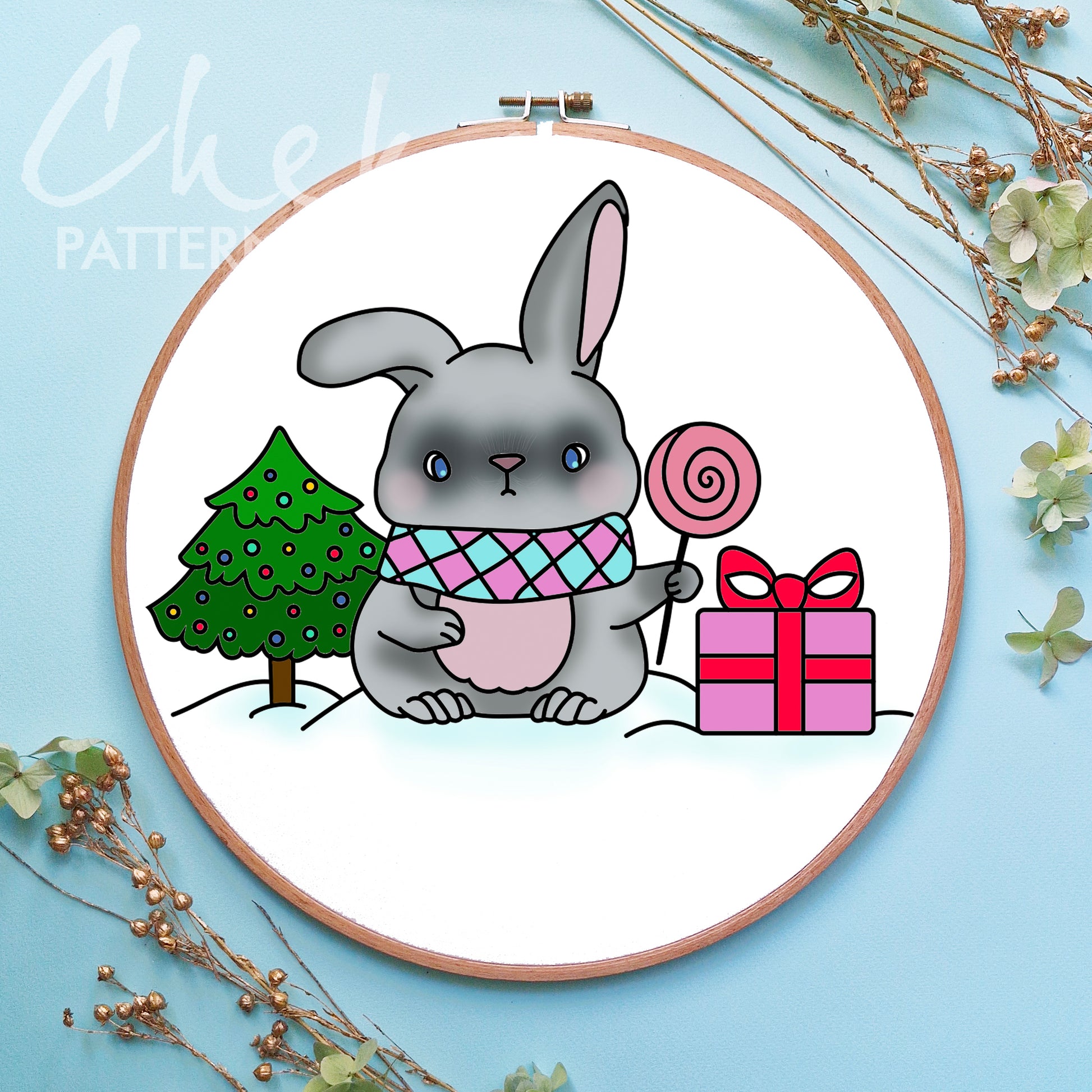 &nbsp;Cozy Rabbits, Christmas Hand Embroidery Design, Winter Scene, Cute bunni DIY Craft, Hand Embroidery PDF. Winter Hand Embroidery Project