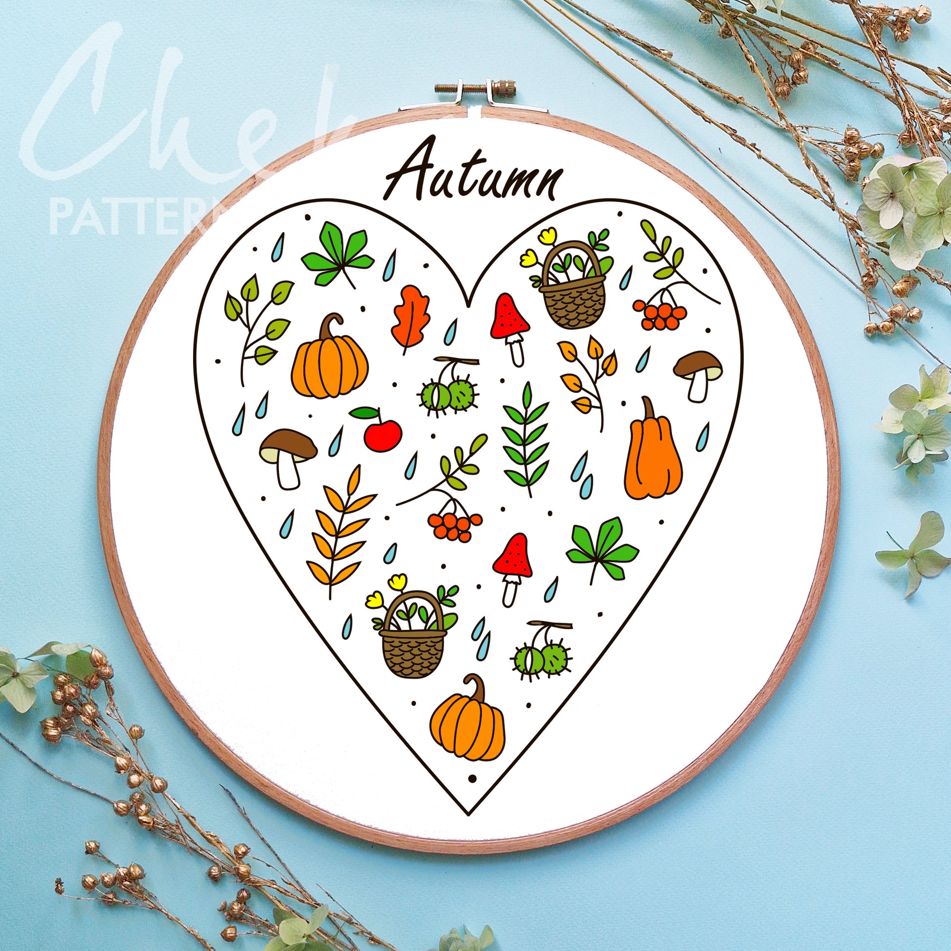 Set of 4 Seasons Hearts Hand Embroidery Pattern. Heart Four Seasons embroidery, Modern Hand Embroidery Pattern. Digital download, DIY crafts