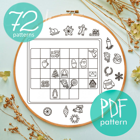 Advent calendar, Tiny embroidery, hand embroidery patterns. 72 Christmas embroidery patterns. Advent calendar pattern