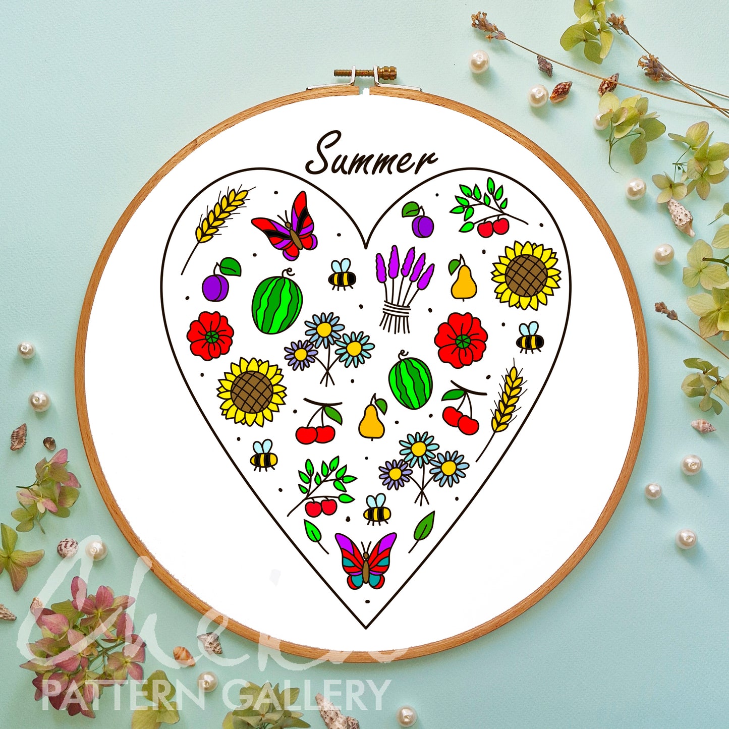 Set of 4 Seasons Hearts Hand Embroidery Pattern. Heart Four Seasons embroidery, Modern Hand Embroidery Pattern. Digital download, DIY crafts