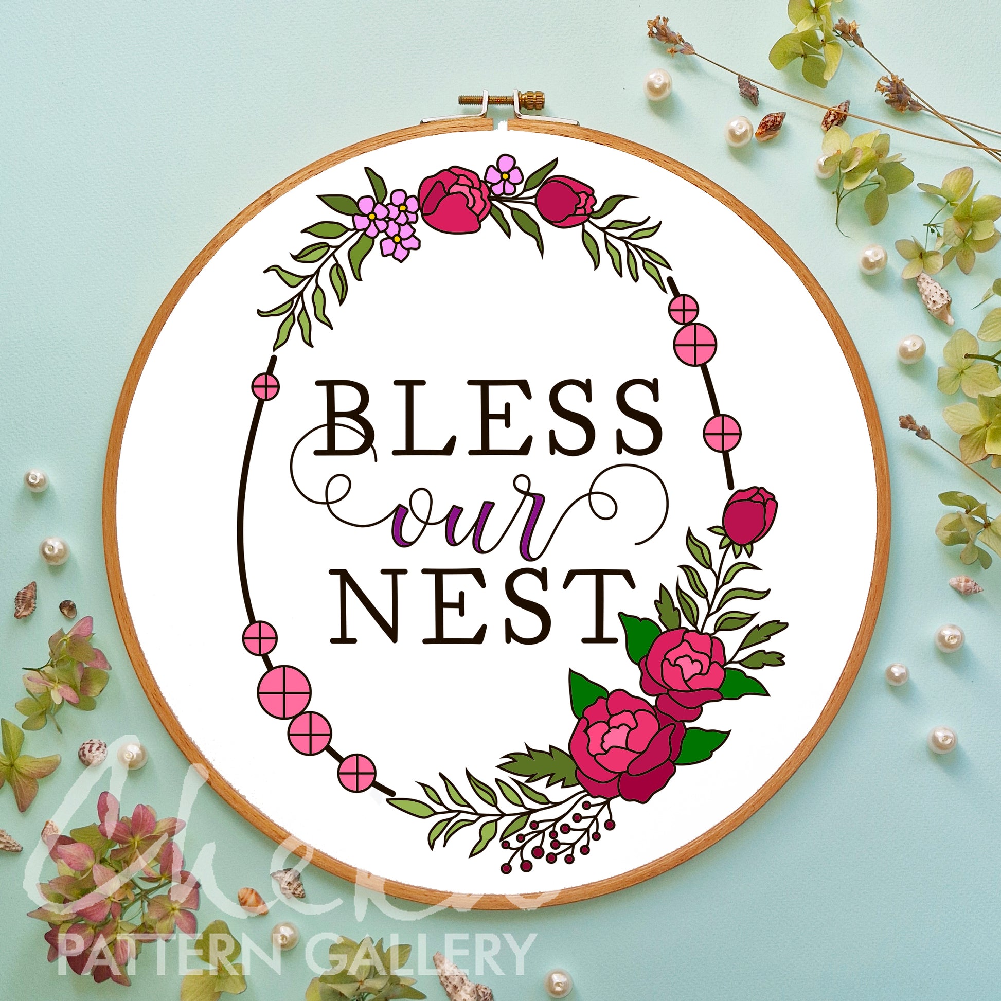 Easter embroidery, Easter eggs. Hand embroidery pattern "Bless Our Nest", Easter embroidery template, Hoop art, Spring embroidery pattern