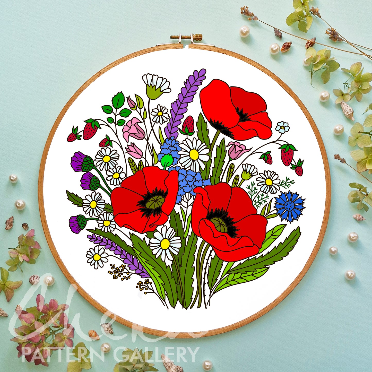 Wildflowers Hand Embroidery Pattern, Floral Bouquet, Summer Wildflowers, Pattern with Blossoms, meadow embroidery pattern, Summer Embroidery