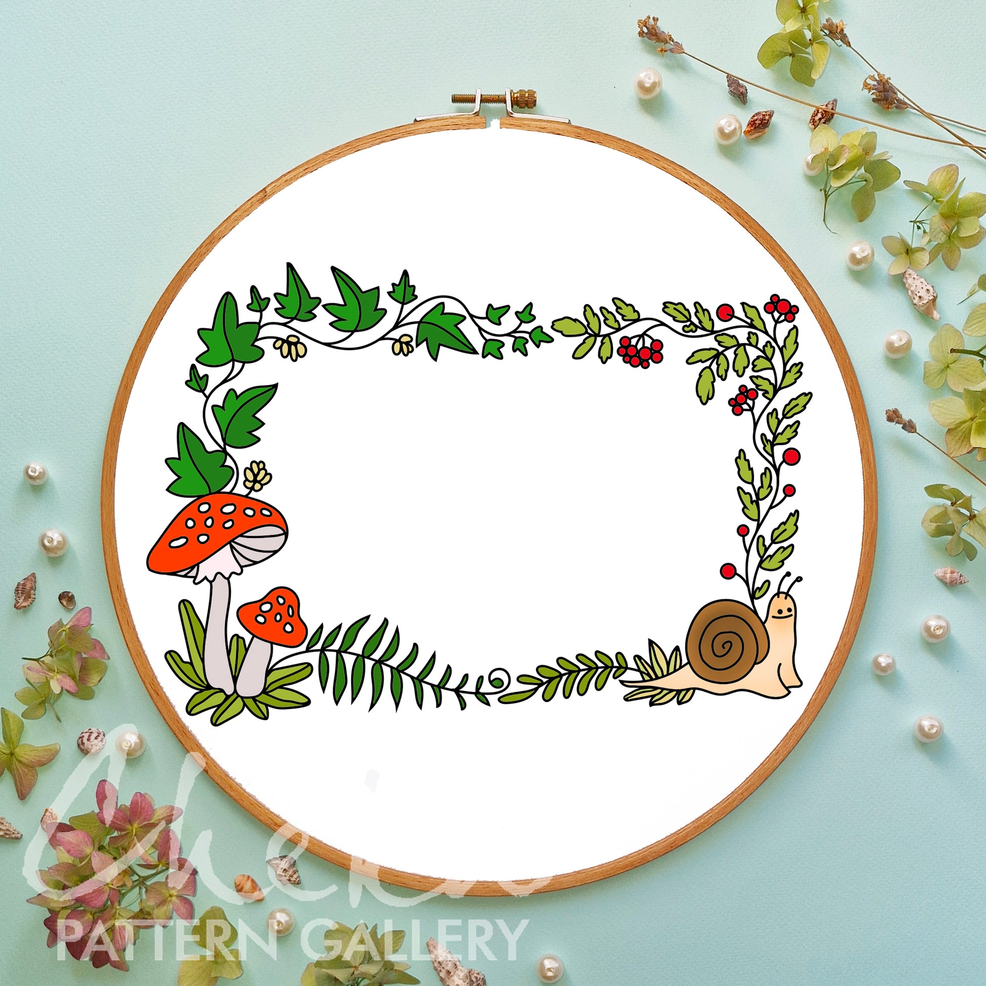 Photo frame, hand embroidery pattern with autumn leaves, handmade embroidered frame, digital hand embroidery pattern PDF. Nature Embroidery