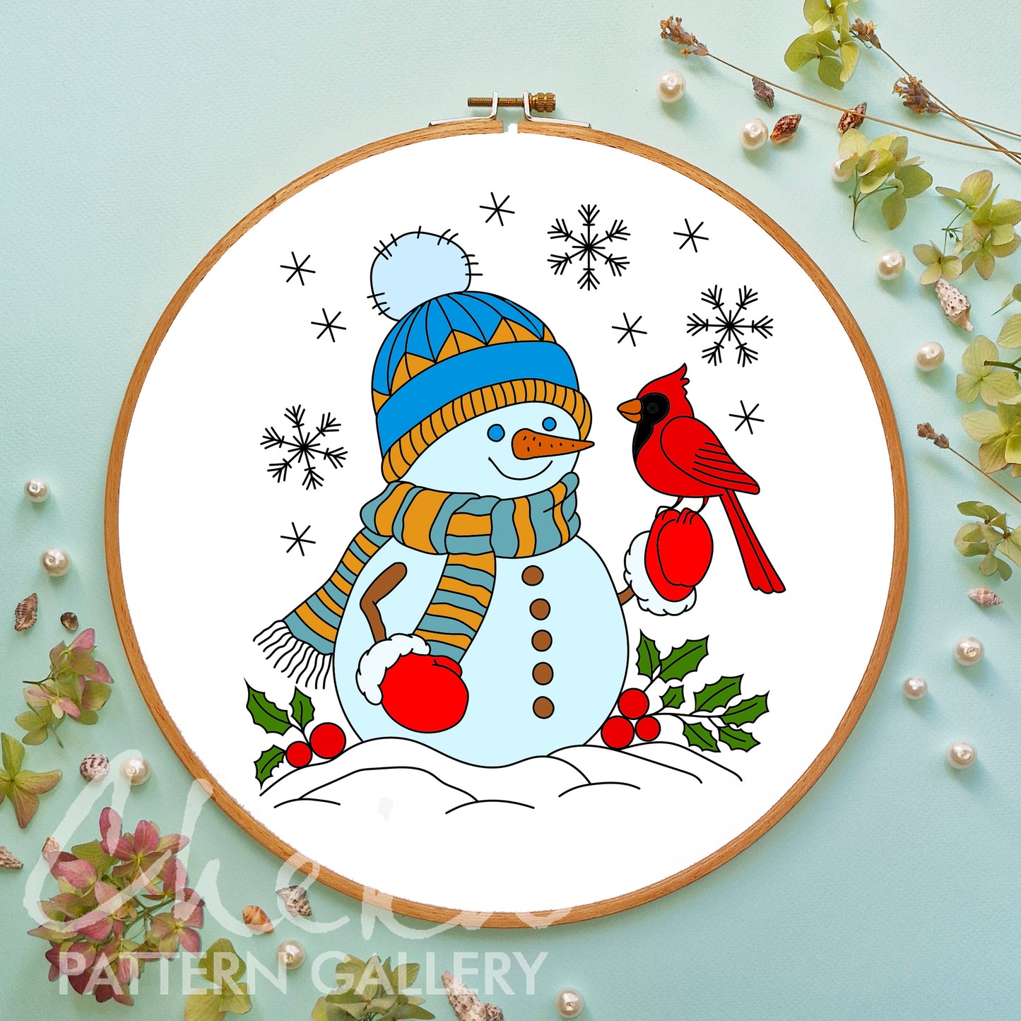 Snowman, Hand Embroidery Pattern, Christmas Hand Embroidery Design PDF, Cozy Winter Scene,  DIY Craft