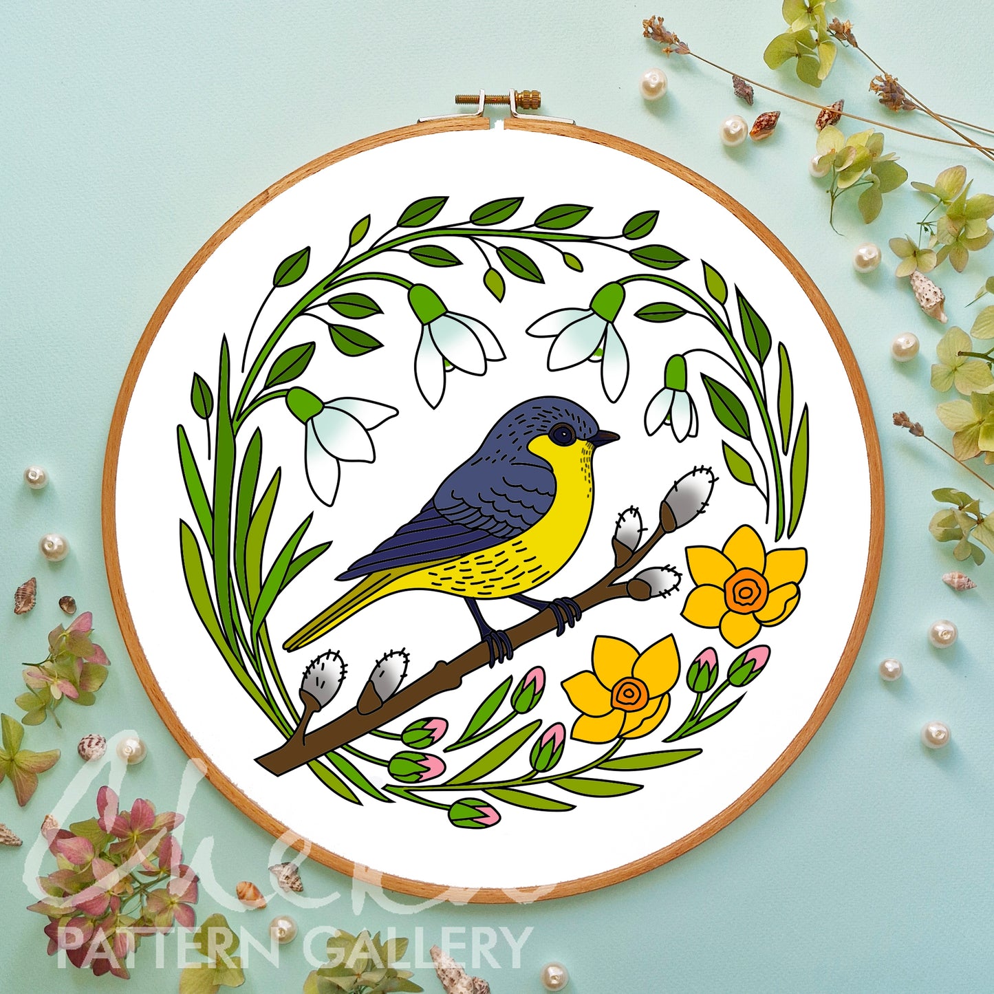 Small bird, the symbol of spring. Bird hand embroidery pattern. Colorful titmouse, Hand Embroidery Pattern PDF, Instant Download, hoop art