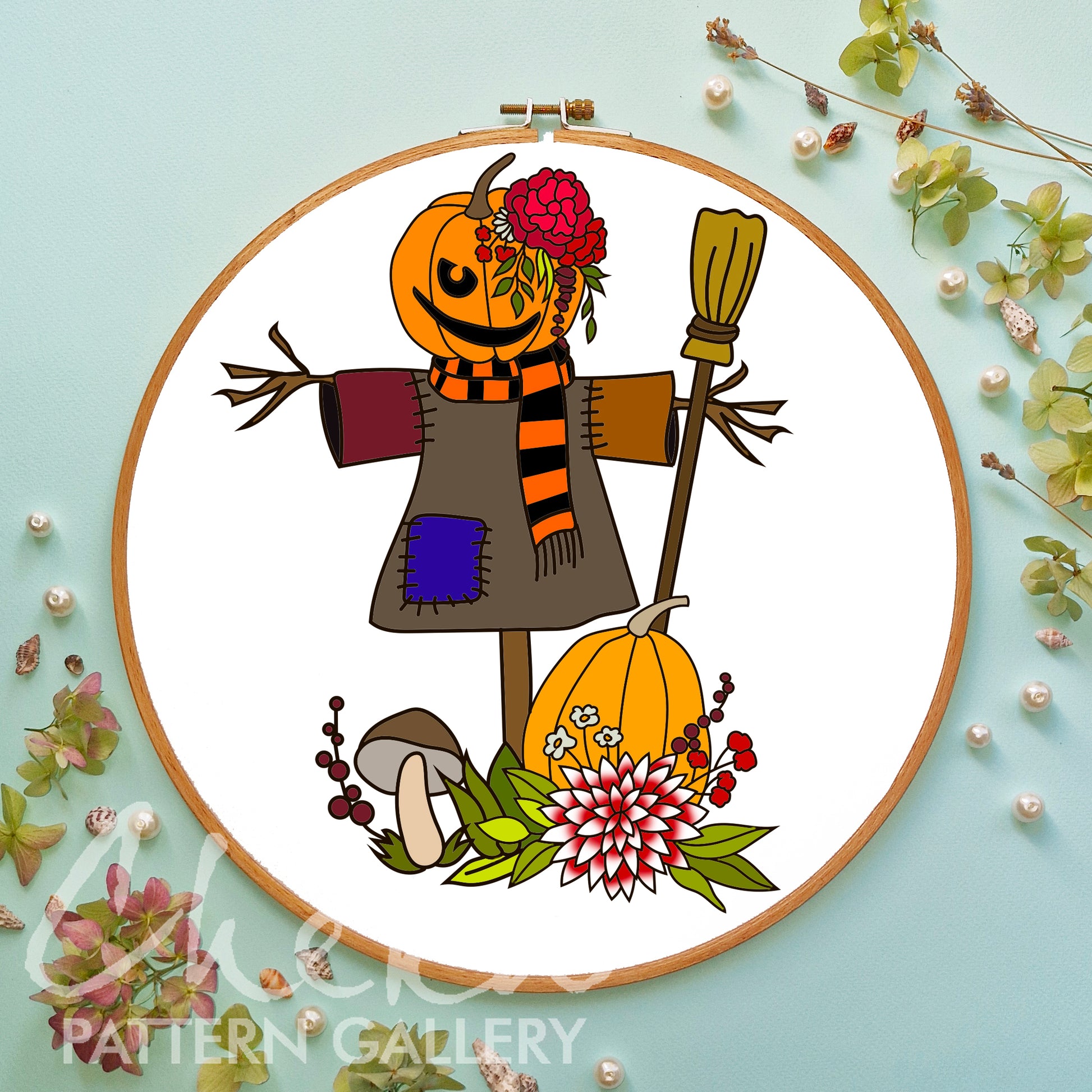 Scarecrow, a pattern for hand embroidery. Halloween Pattern, Autumn Embroidery Pattern, Witchy Design, bogeyman Hand Embroidery pattern PDF