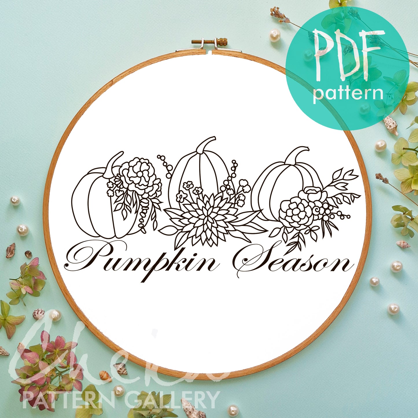 Pumpkin Season Hand Embroidery Pattern, Pumpkins Pattern, Pumpkin Design, Pumpkin and flowers, Floral fall Pattern, Hand Embroidery Pattern