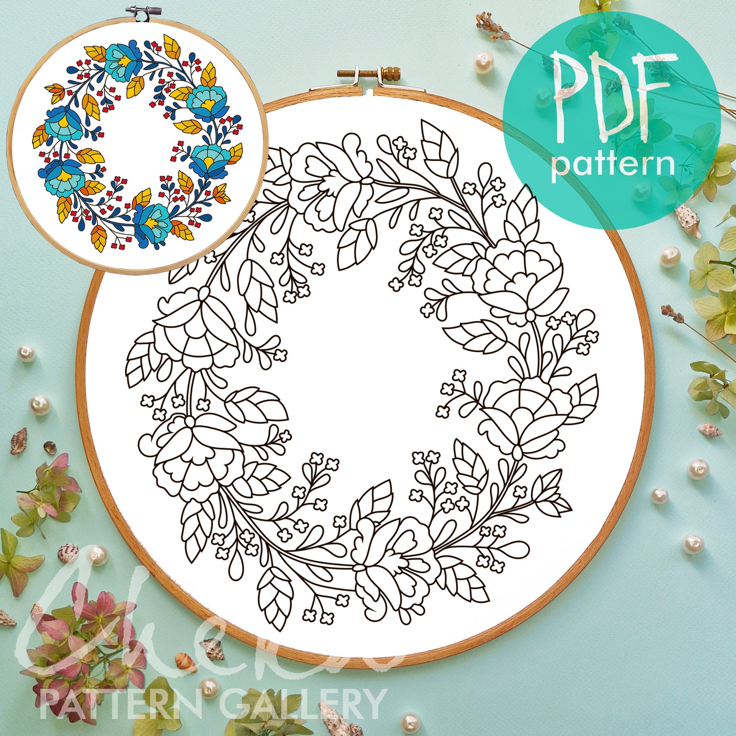 Floral embroidery pattern. Flower hand embroidery pattern, Wildflower ornaments, Cozy embroidery pattern, Summer flowers, meadow embroidery