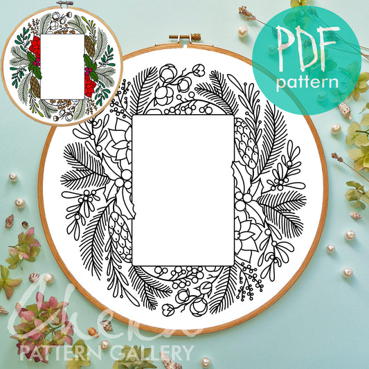 Christmas Photo frame, hand embroidery pattern PDF, digital hand embroidery template PDF, DIY crafts