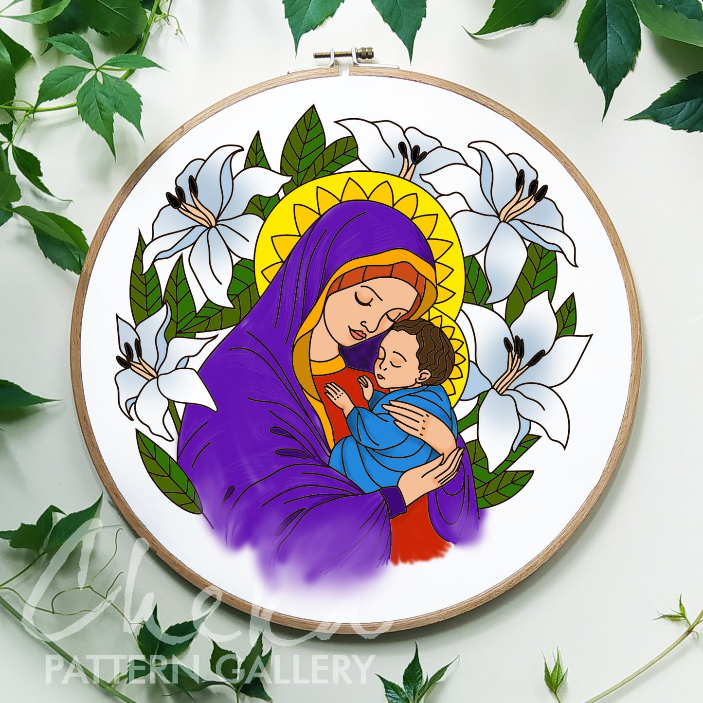 The Virgin and Child, Mary and little Jesus, Hand embroidery pattern. Instant Download, Christian Hand Embroidery, Catholic embroidery craft