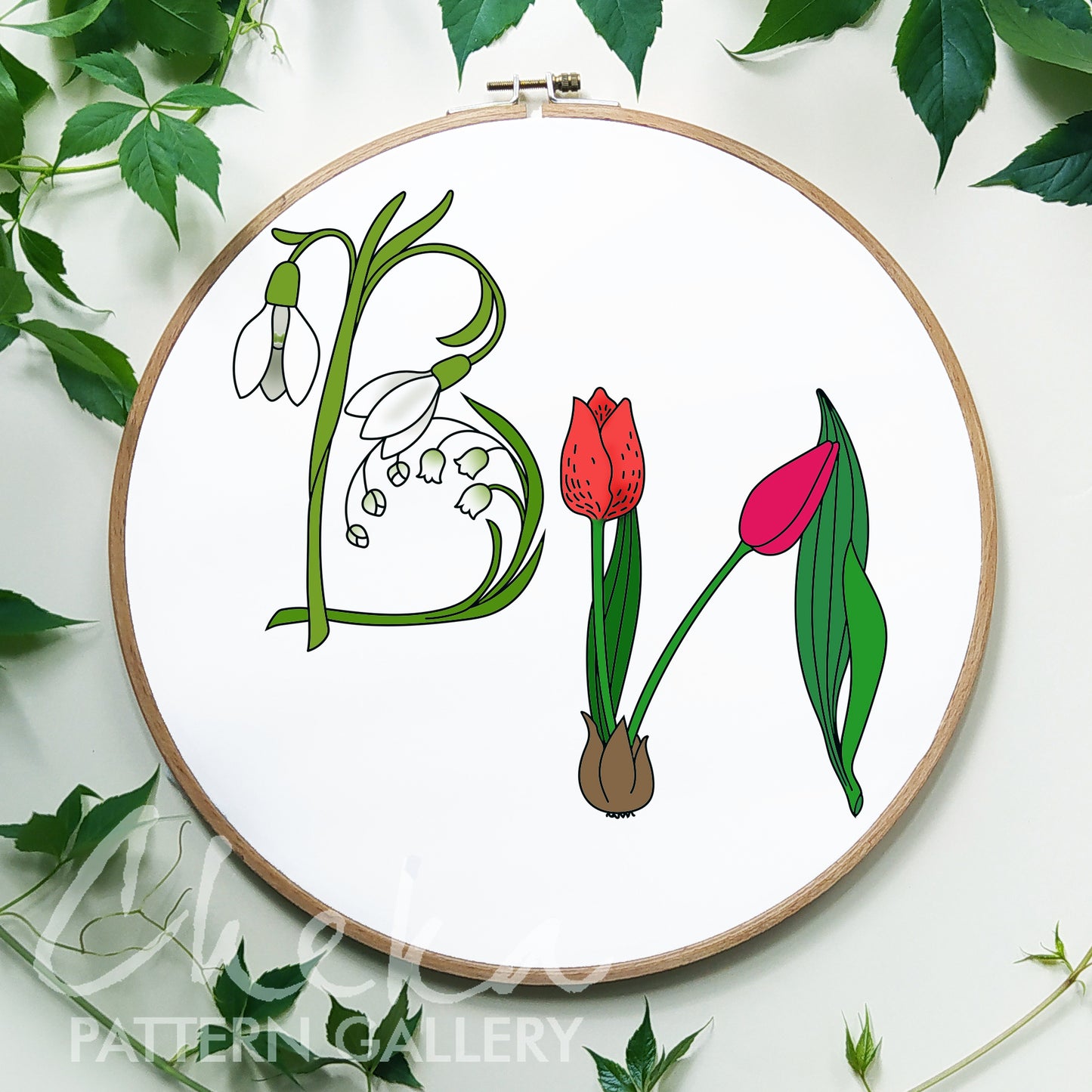 Spring Alphabet, Set of 26 hand embroidery letters. Hand embroidery pattern with Spring Flowers and Blossom. Floral Monogram,modern hoop art