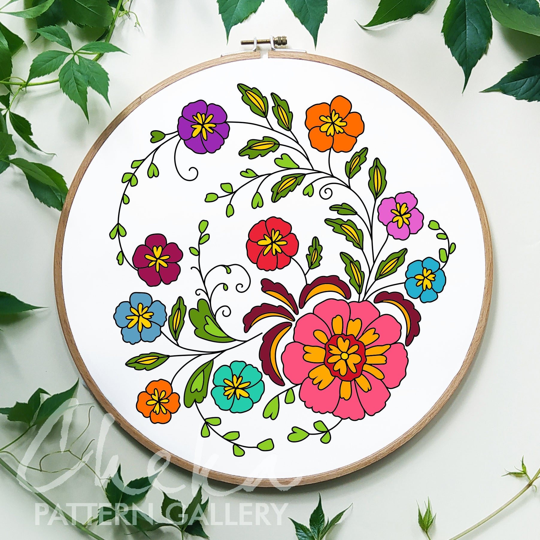 Vintage bouquet embroidery pattern, Embroidery pattern with forget-me-nots. Pattern for embroidery of tablecloths. Classic patterns PDF