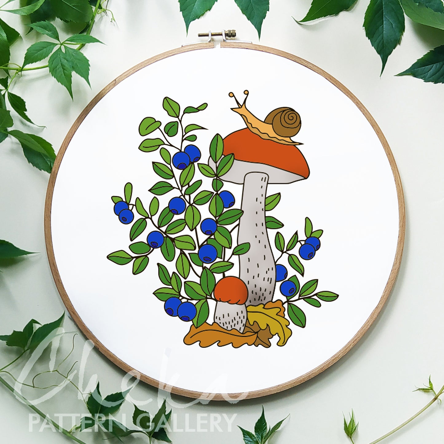 Autumn embroidery designs, Mushroom embroidery pattern. Wild mushrooms and blueberries, hand embroidery pattern. Autumn embroidery patterns