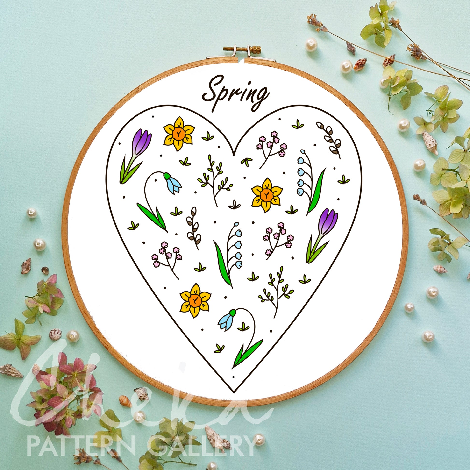 Set of 4 Seasons Hearts Hand Embroidery Pattern. Heart Four Seasons embroidery, Modern Hand Embroidery Pattern. Digital download, DIY crafts