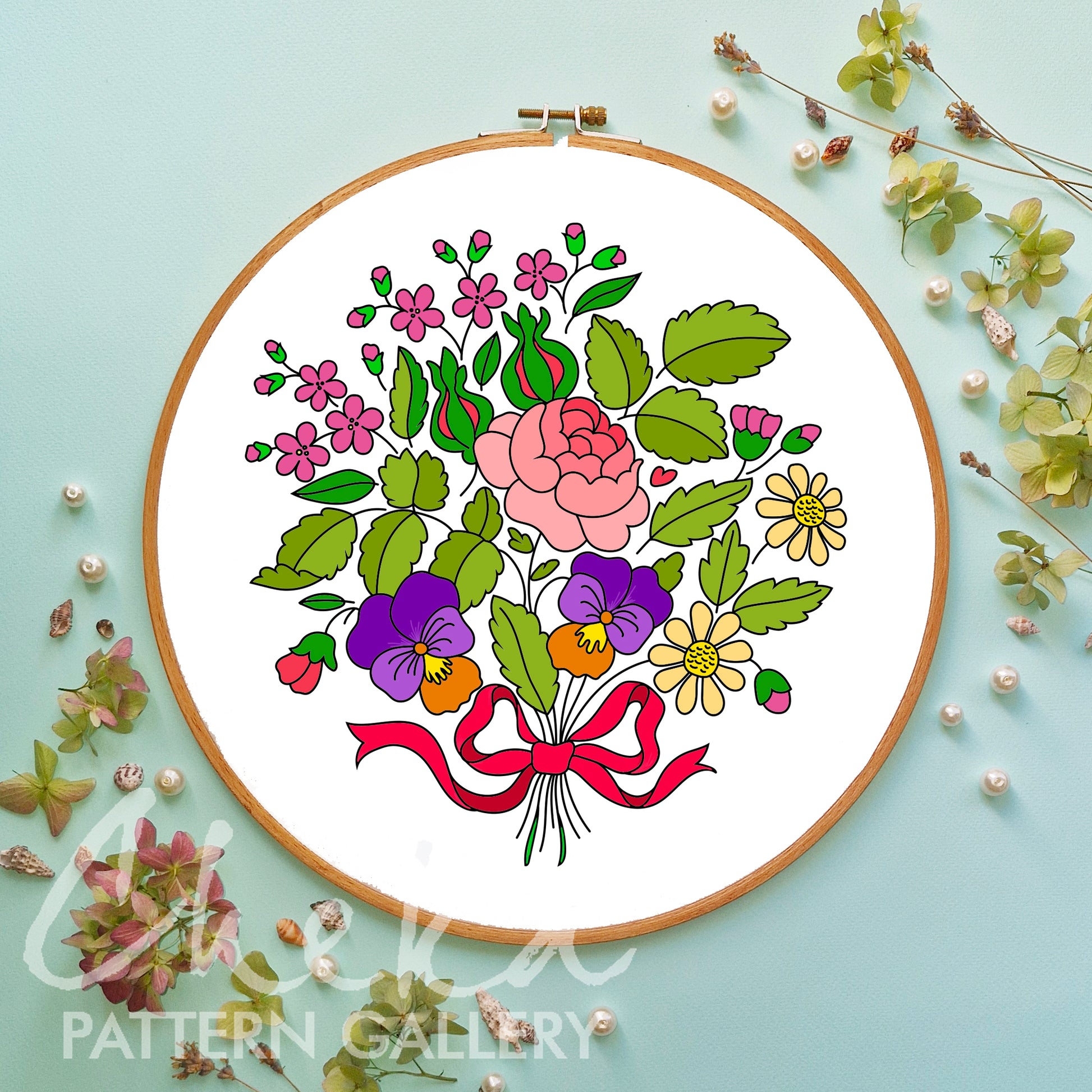 Floral hand embroidery pattern. Beautiful Classic embroidery pattern. PDF Embroidery pattern with flowers.  Hand embroidery blueprint