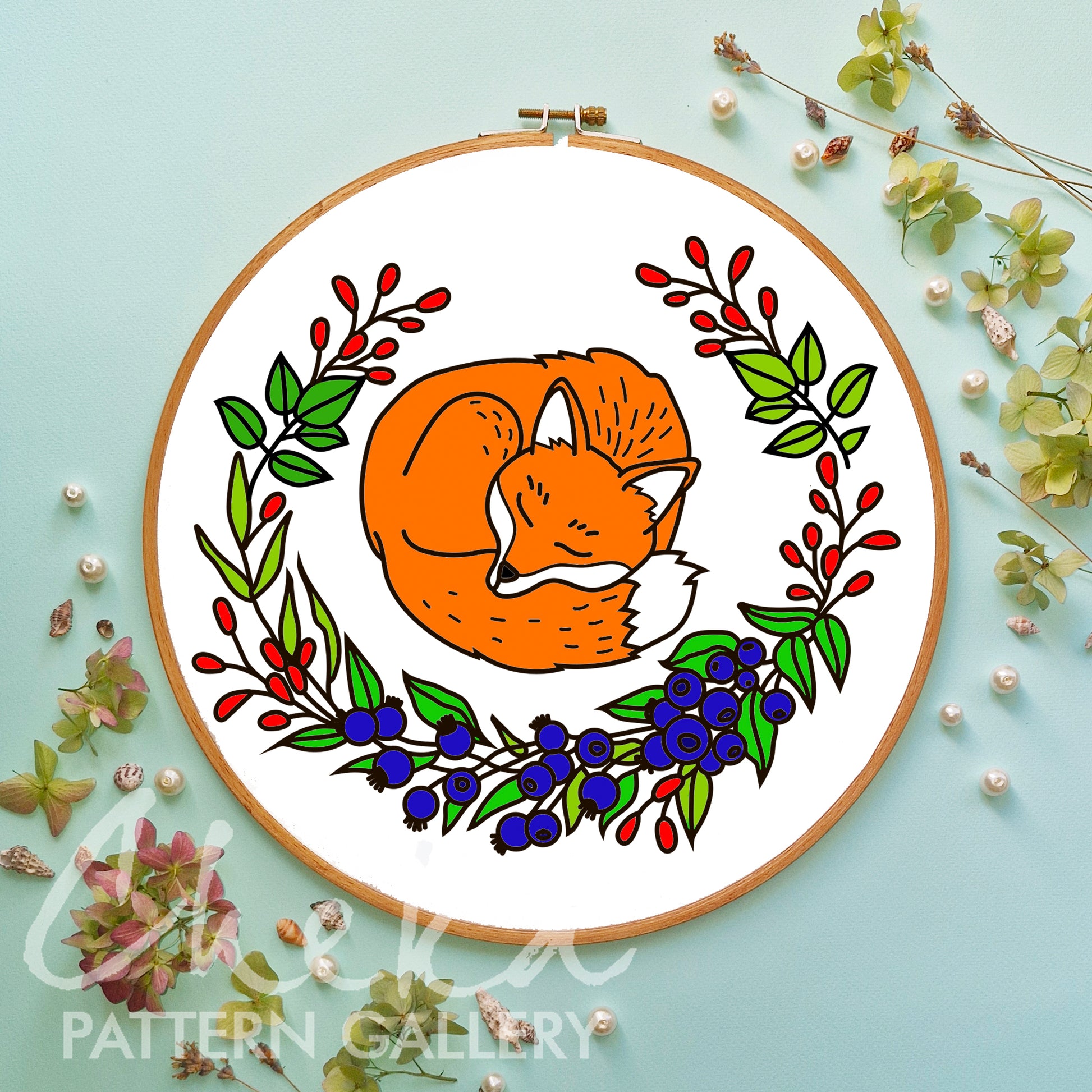 Woodland Red Fox Hand Embroidery Pattern, Sleeping Fox Pattern, Woodland Animal, Hand Embroidery, Woodland Embroidery. Hand Embroidery PDF