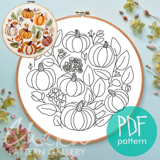 Pumpkin Embroidery Pattern PDF, Fall embroidery design, Wicca Embroidery Design, Harvest Needlepoint Pattern, Autumn embroidery. Home decor