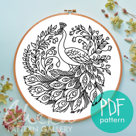 Peacock Hand Embroidery pattern, Beautiful Embroidery Pattern, Embroidery PDF, Peacock feathers, DIY gift, boho hoop art, hand embroidery