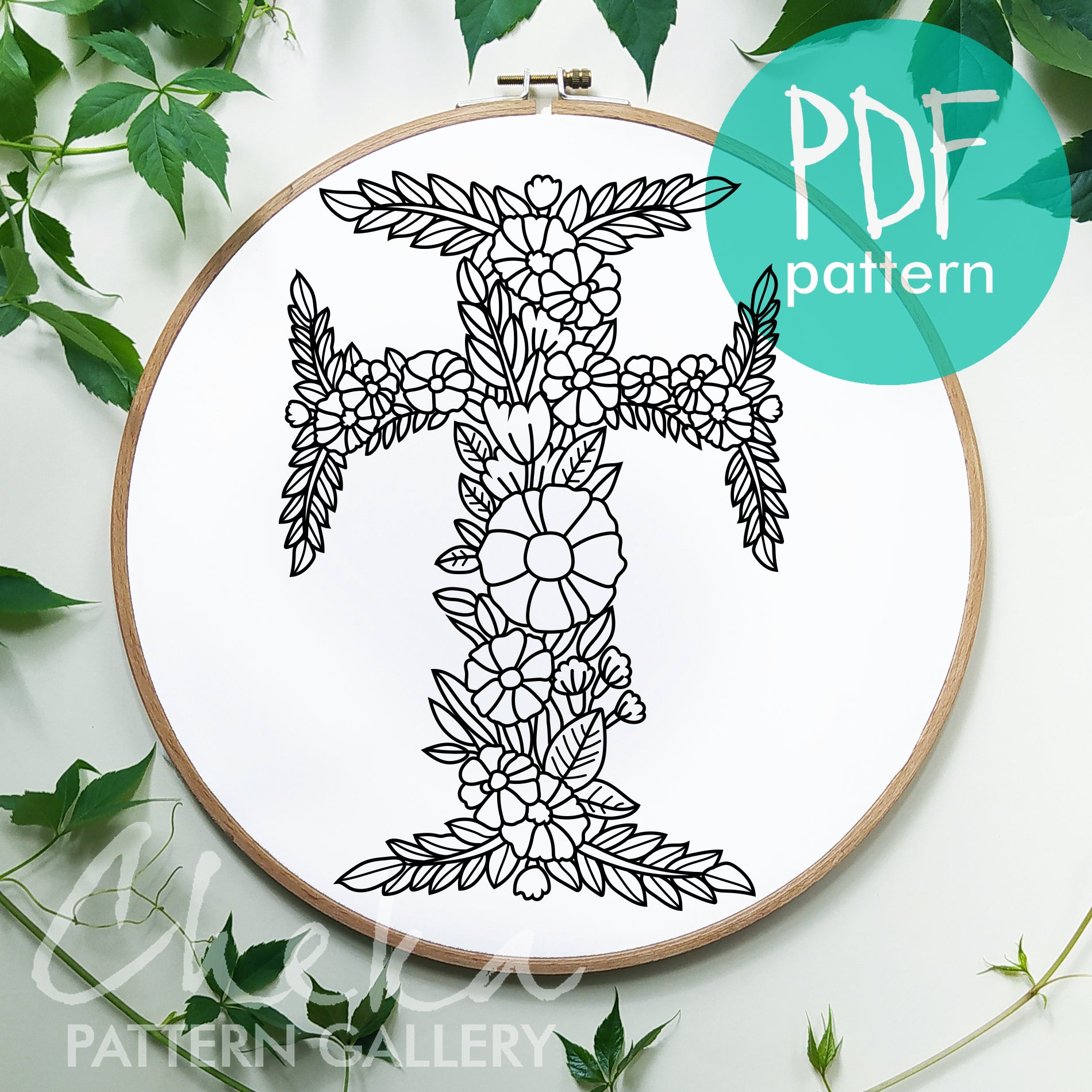 Cross Embroidery Pattern. Floral Cross, Christian Hand Embroidery. Easter Springtime Catholic Religious hand embroidery, handmade gift