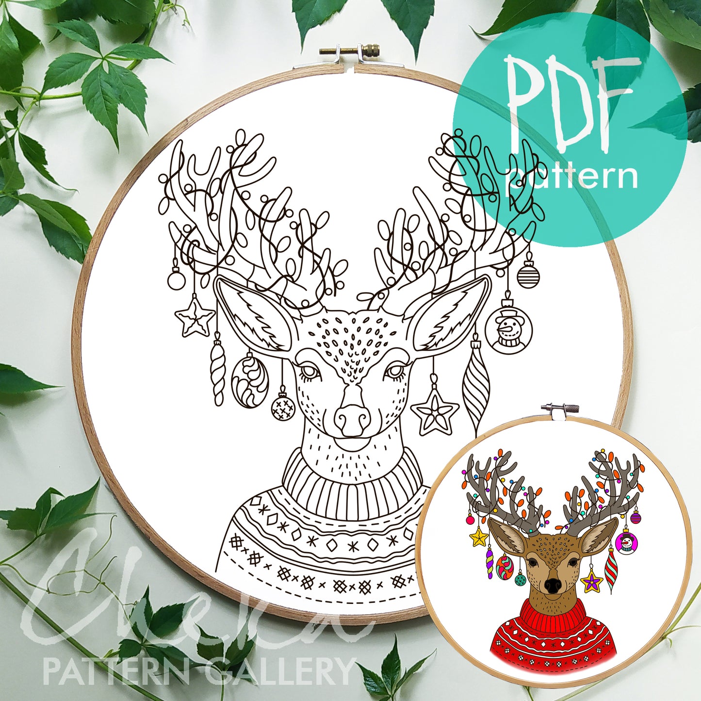 Christmas Deer Embroidery Pattern, Christmas Reindeer, Christmas Embroidery Pattern, DIY Winter Crafts, Holiday Hand Embroidery Pattern PDF