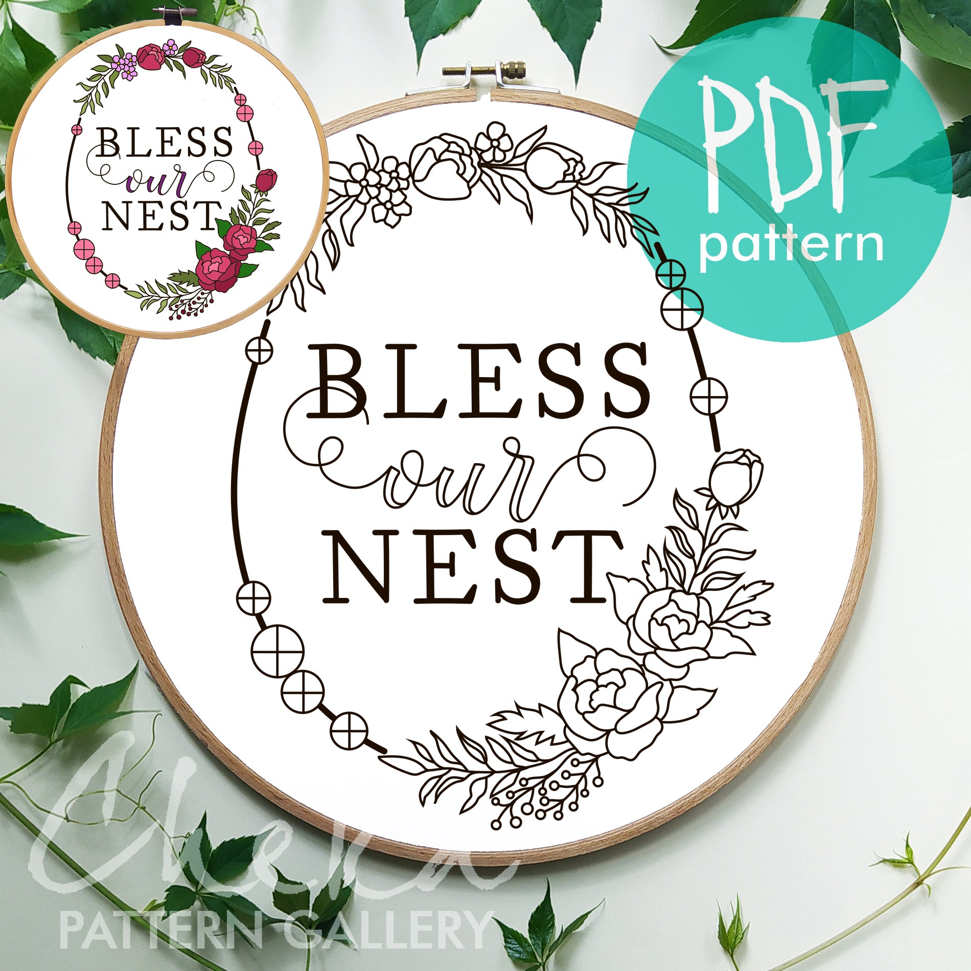 Easter embroidery, Easter eggs. Hand embroidery pattern "Bless Our Nest", Easter embroidery template, Hoop art, Spring embroidery pattern