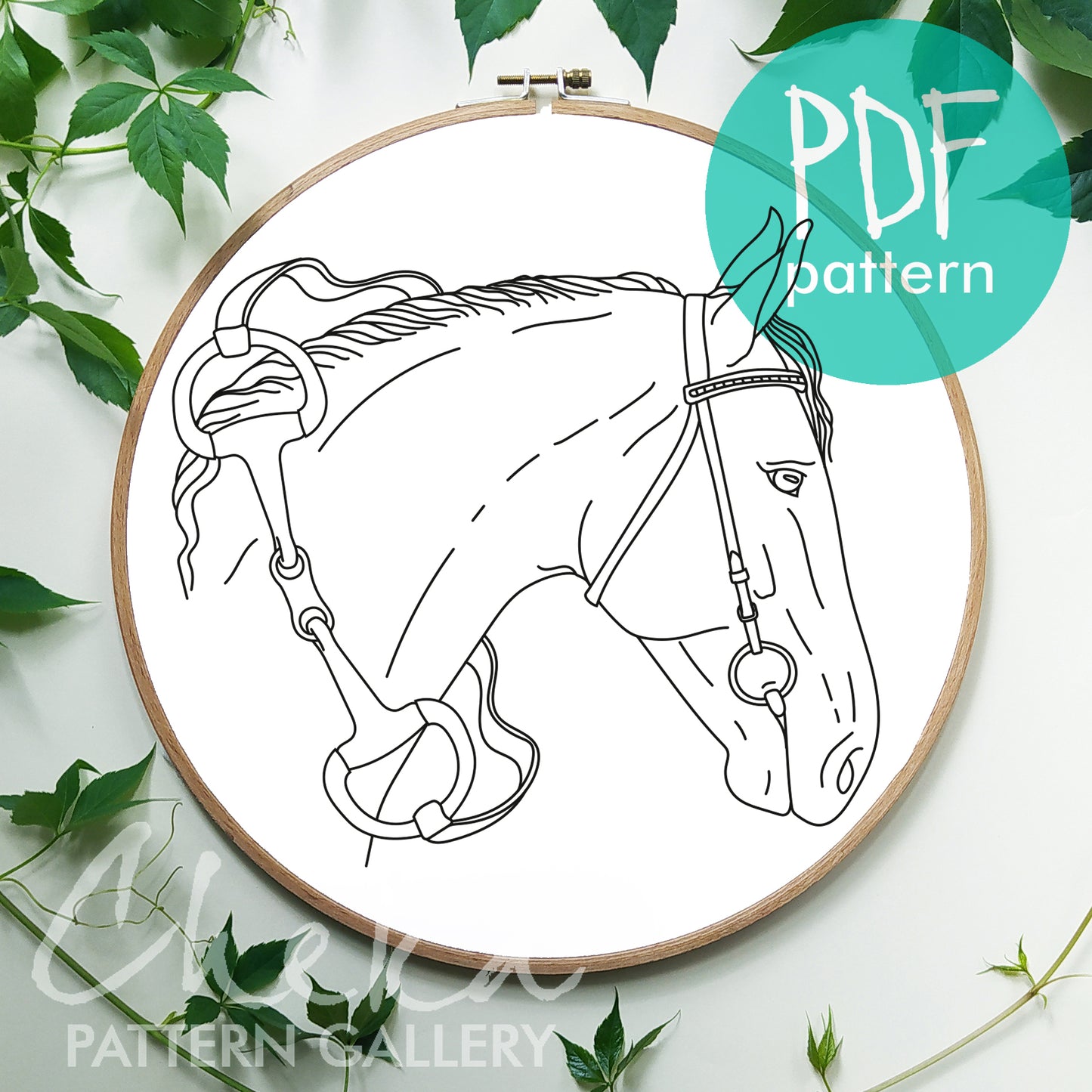 Horse, hand embroidery pattern. Cute horse portrait. Horse embroidery template PDF, Simple embroidery, hoop art. Horse digital portrait