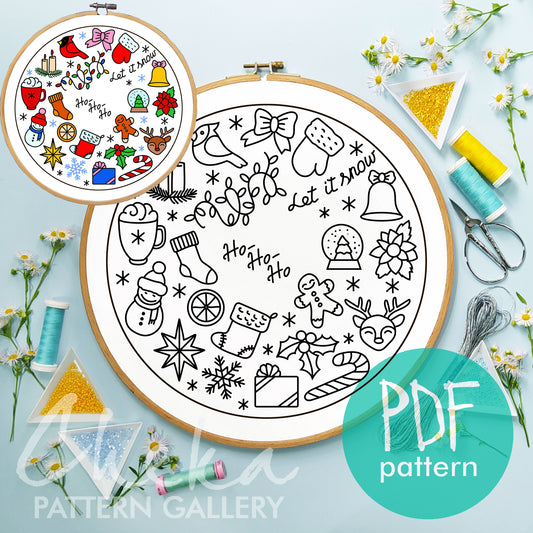Christmas decoration. Christmas hand embroidery pattern, cozy embroidery ornament PDF, Christmas home decor