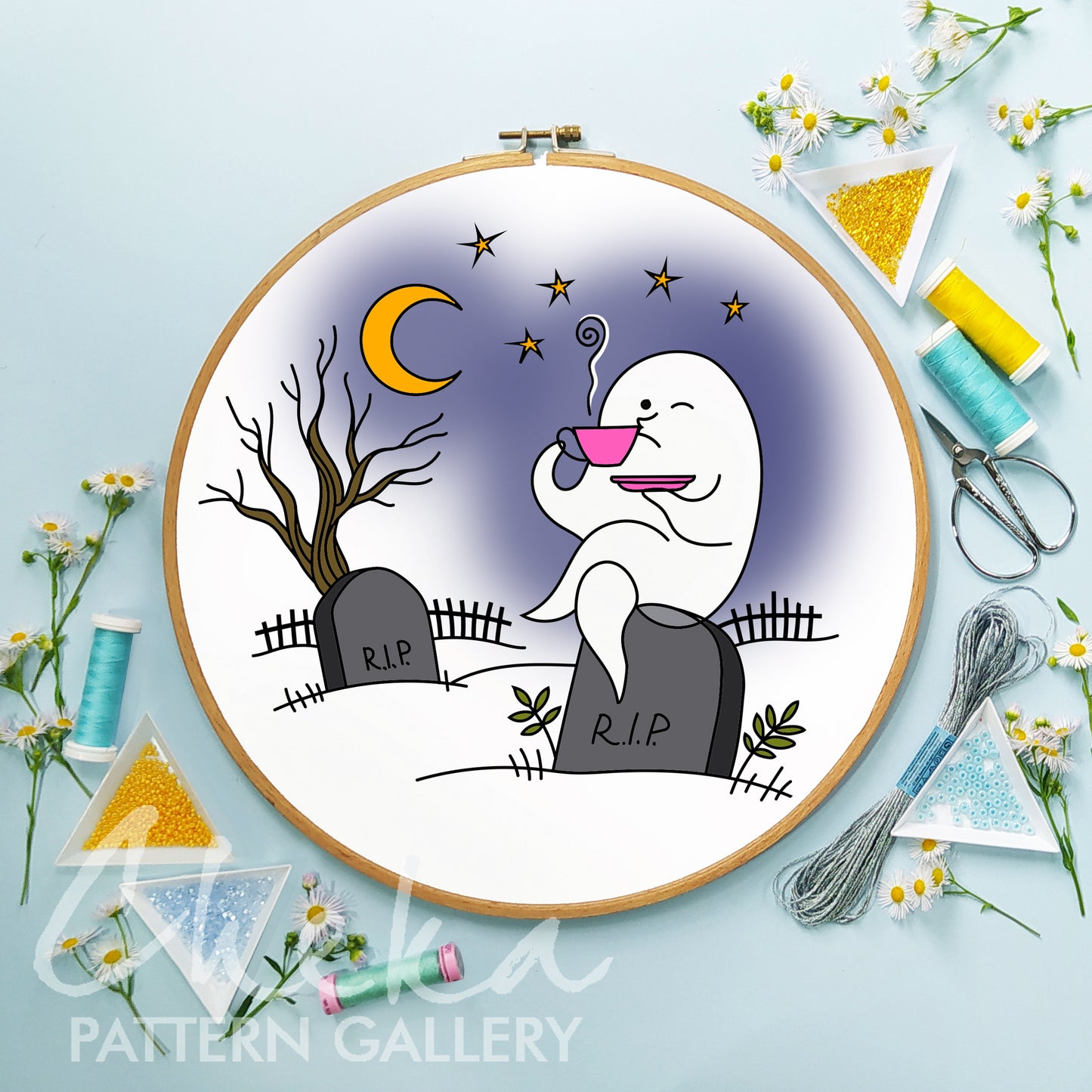 Ghost, Halloween Embroidery Pattern. Trick Or Treat Embroidery. Halloween scary embroidery, PDF Digital Download