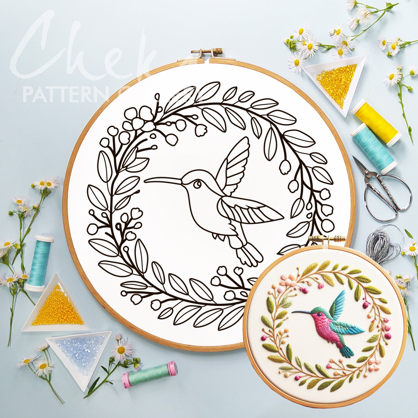 Hummingbird Hand Embroidery Pattern, flowers & Bird Pattern, Hand Embroidery, Hand Embroidery PDF, Wildlife Embroidery, Hummingbird Pattern