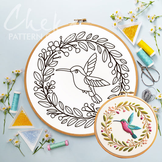 Hummingbird Hand Embroidery Pattern, flowers & Bird Pattern, Hand Embroidery, Hand Embroidery PDF, Wildlife Embroidery, Hummingbird Pattern