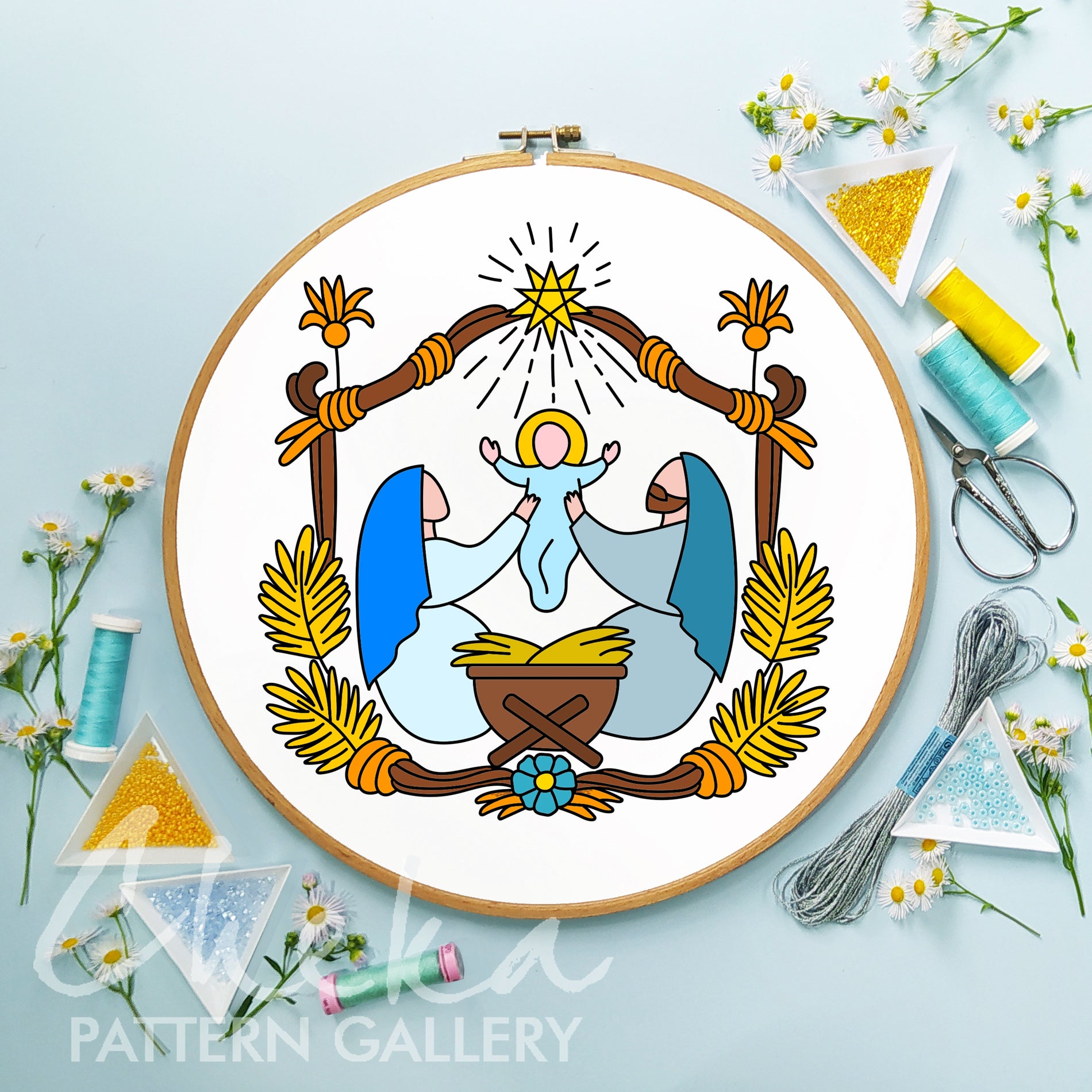 Nativity Scene Hand Embroidery Pattern, Christmas Nativity, Hand Embroidery Pattern PDF, Christian embroidery