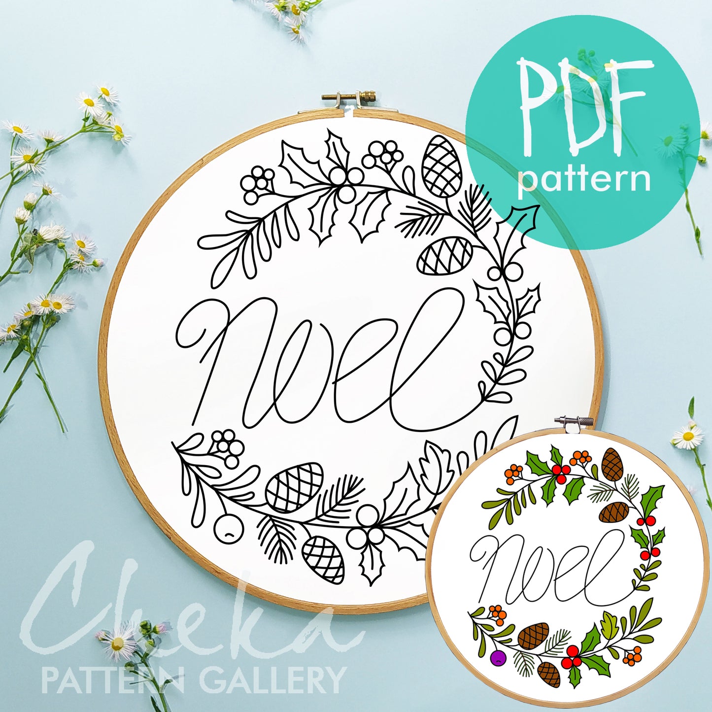 Noel, Hand Embroidery Pattern, Winter Embroidery design, Instant Download PDF, Beginner Friendly Embroidery