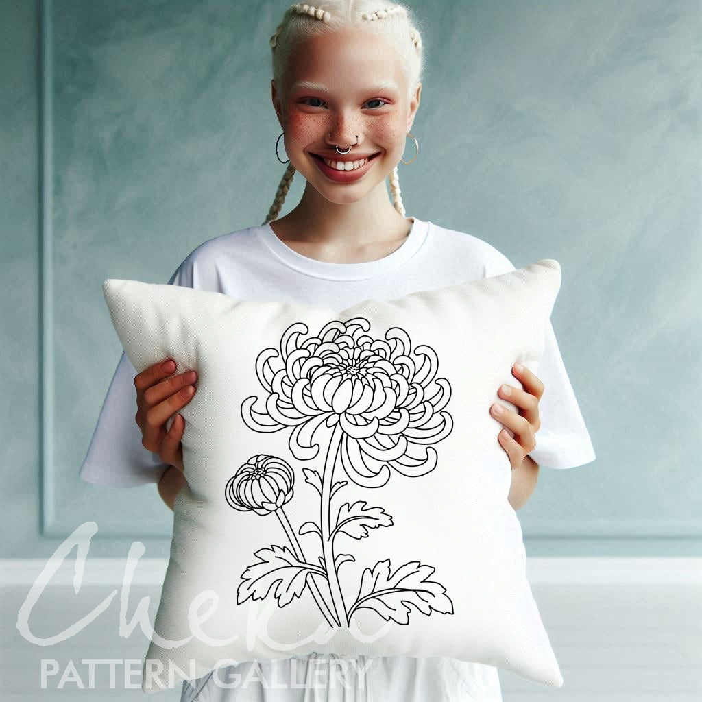 Chrysanthemum, hand embroidery pattern PDF, November Birth Flower, Botanical embroidery, Fall Art
