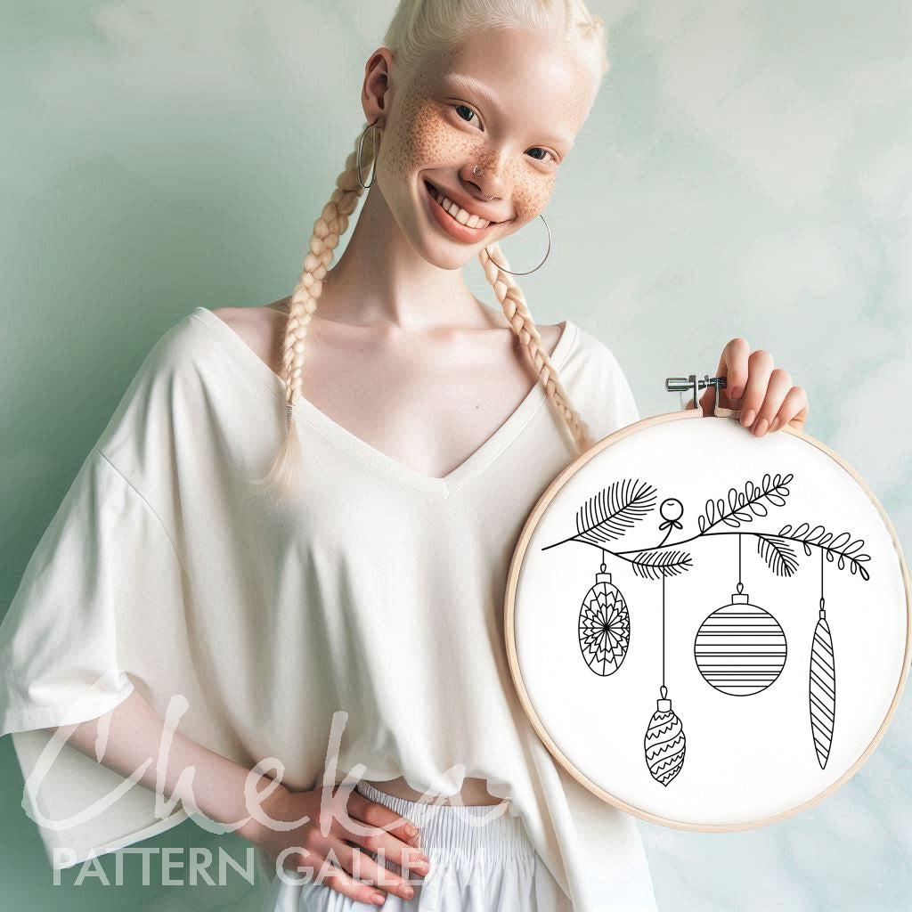 Christmas tree decoration,  festive balls. Christmas hand embroidery pattern, winter embroidery ornament PDF, Christmas home decor