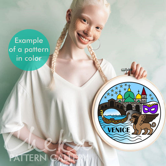 Venice, symbols of the city. Italian embroidery, Hand embroidery pattern PDF. Modern hoop art