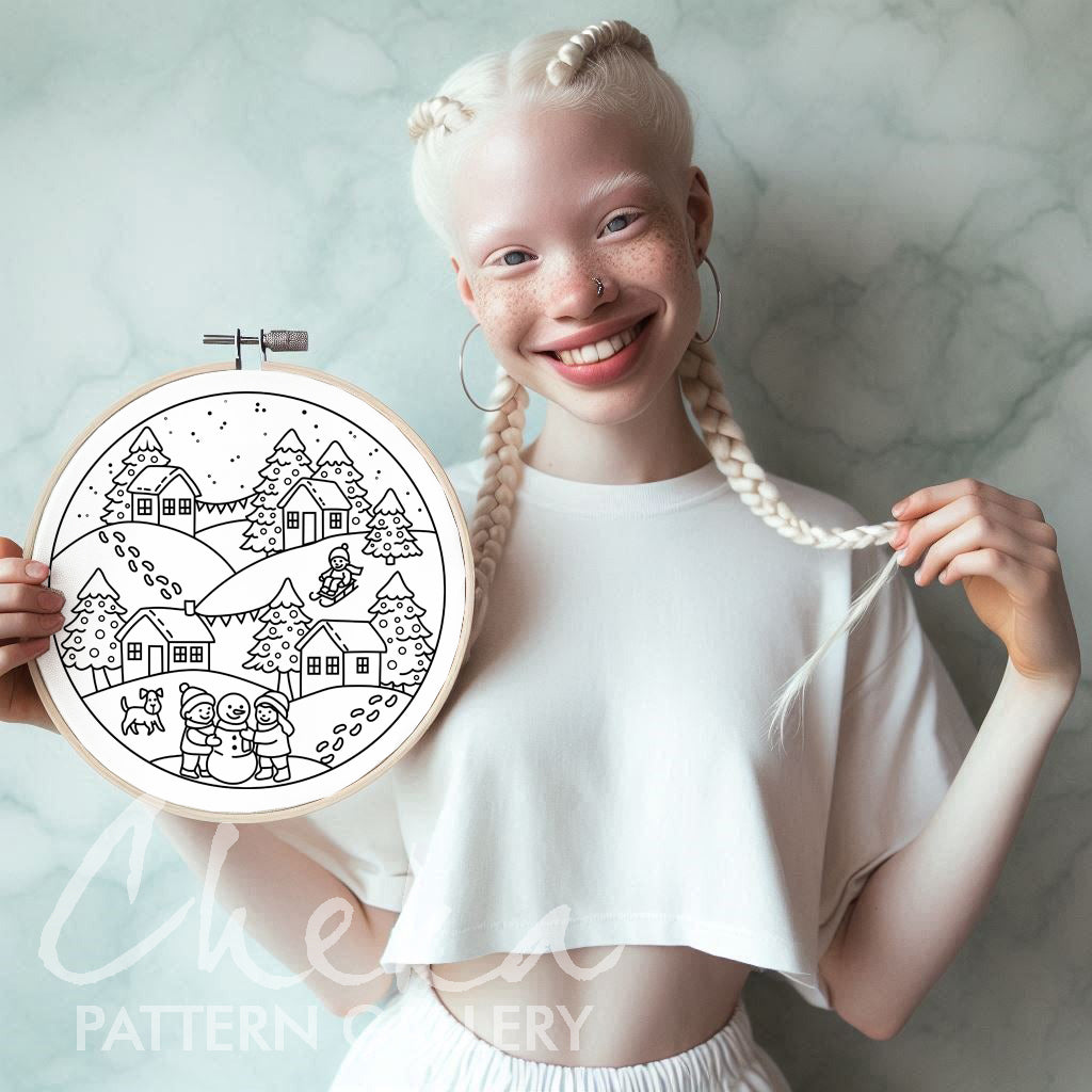 Holiday Village, PDF template, Christmas Embroidery Pattern, Winter village. DIY decor, instant download