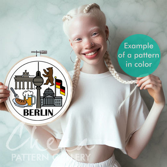 Berlin, symbol of the city. German embroidery, Hand embroidery pattern PDF. Modern hoop art, 
