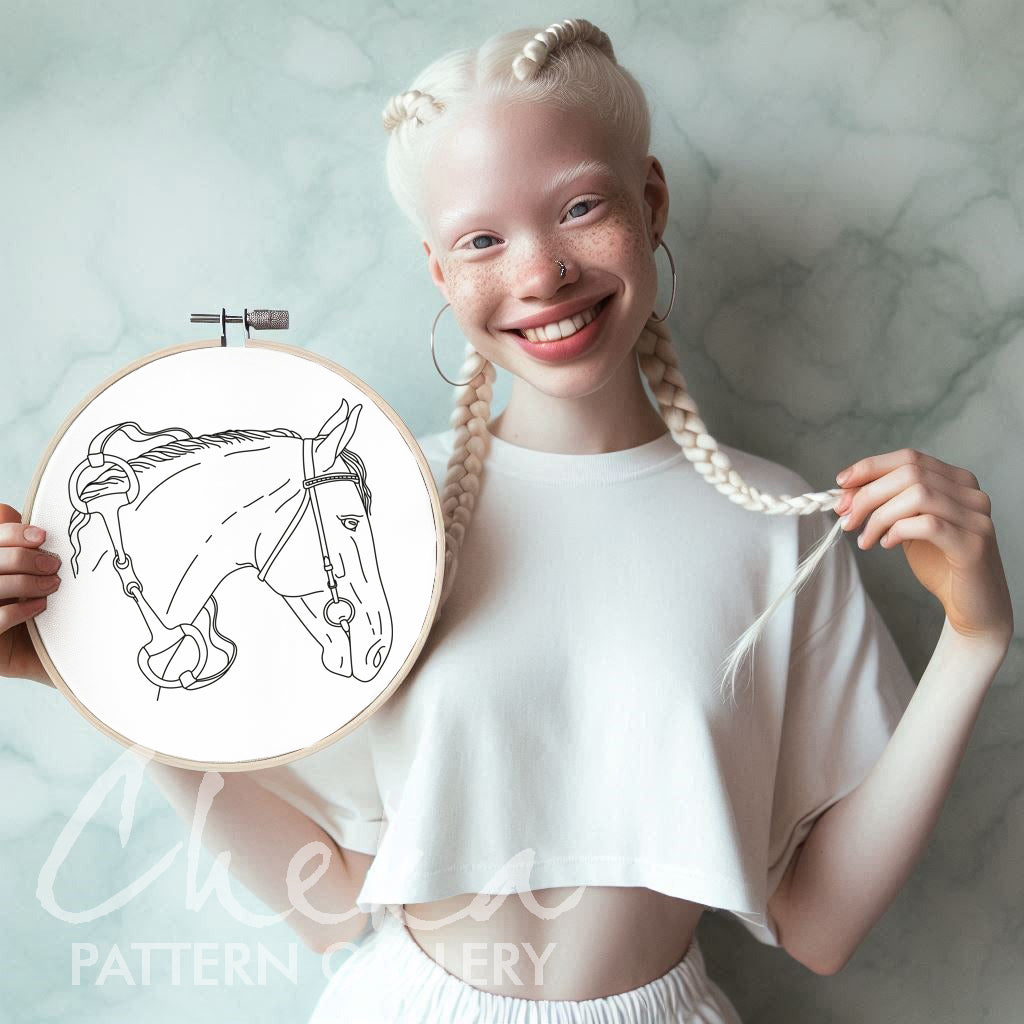 Horse, hand embroidery pattern. Cute horse portrait. Horse embroidery template PDF, Simple embroidery, hoop art. Horse digital portrait