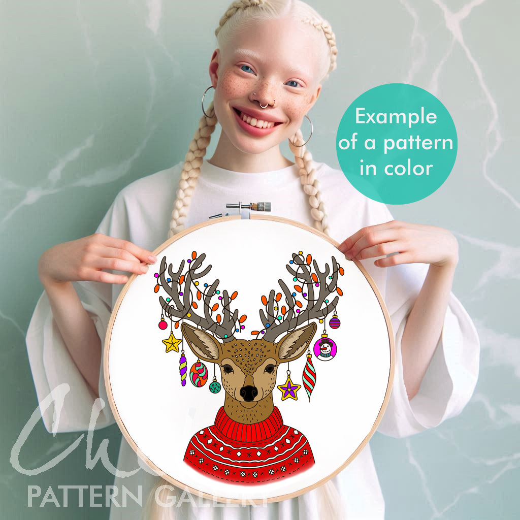 Christmas Deer Embroidery Pattern, Christmas Reindeer, Christmas Embroidery Pattern, DIY Winter Crafts, Holiday Hand Embroidery Pattern PDF