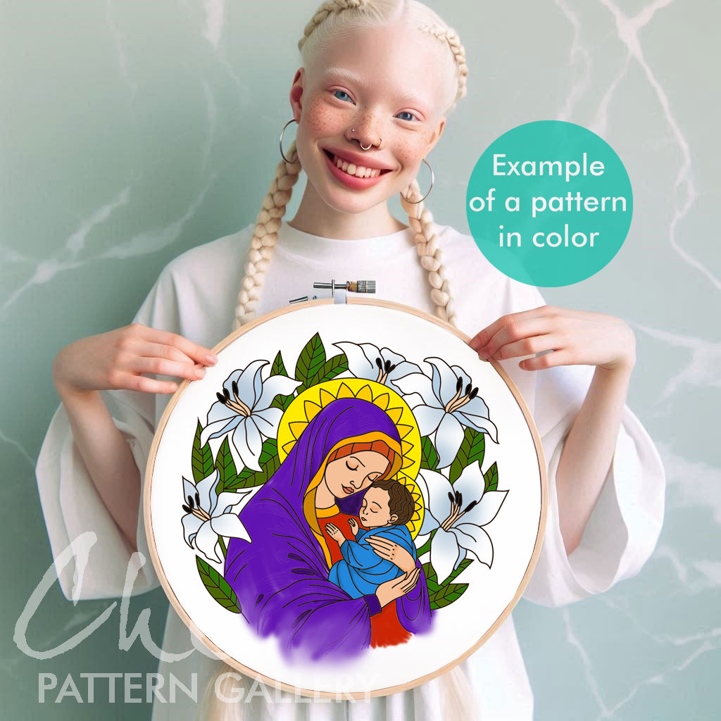 The Virgin and Child, Mary and little Jesus, Hand embroidery pattern. Instant Download, Christian Hand Embroidery, Catholic embroidery craft