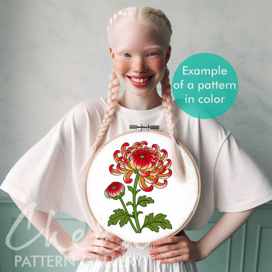 Chrysanthemum, hand embroidery pattern PDF, November Birth Flower, Botanical embroidery, Fall Art