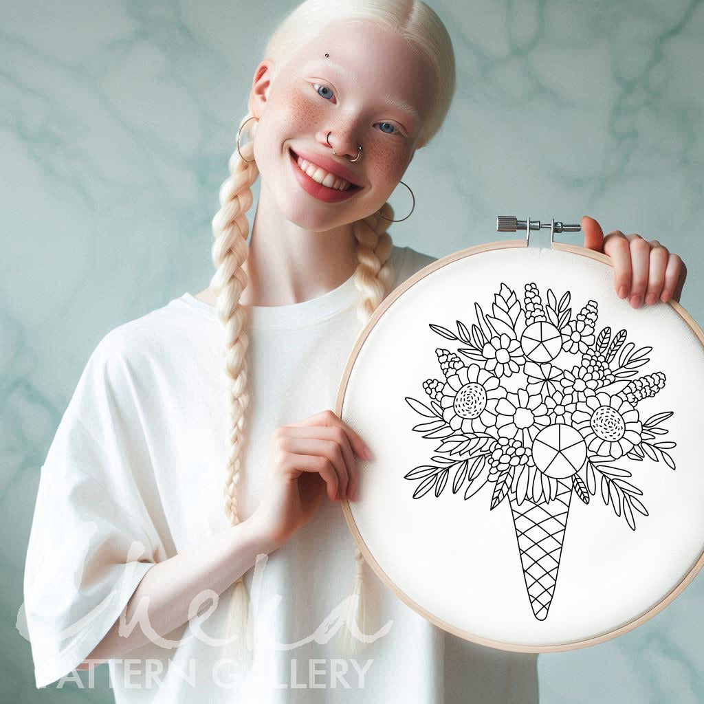 Ice cream Flower pattern. Floral embroidery template. Hand embroidery pattern PDF. Hoop Art